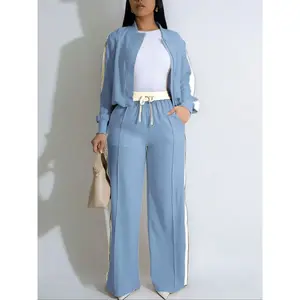 New Four Seasons Fashion Women's cardigan sportswear set, Korean style loose casual two-piece set, long sleeved striped jacket and pants, sportswear setRAIMENTRY