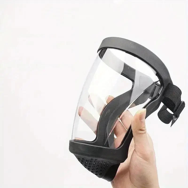 Adjustable Full Coverage Face Shield, Transparent Plastic Protective Screen with Air Vent & Breathing Valve, Comfortable Silicone Padding, Elastic Band for Kitchen, Protective Gear, PPE Equipment