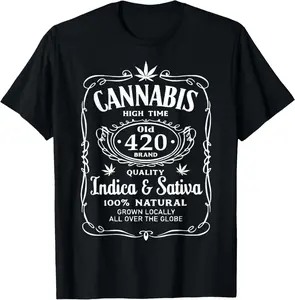 100% Cotton Cannabis High Time Old 420 Quality Indica & Sativa Weed T-Shirt