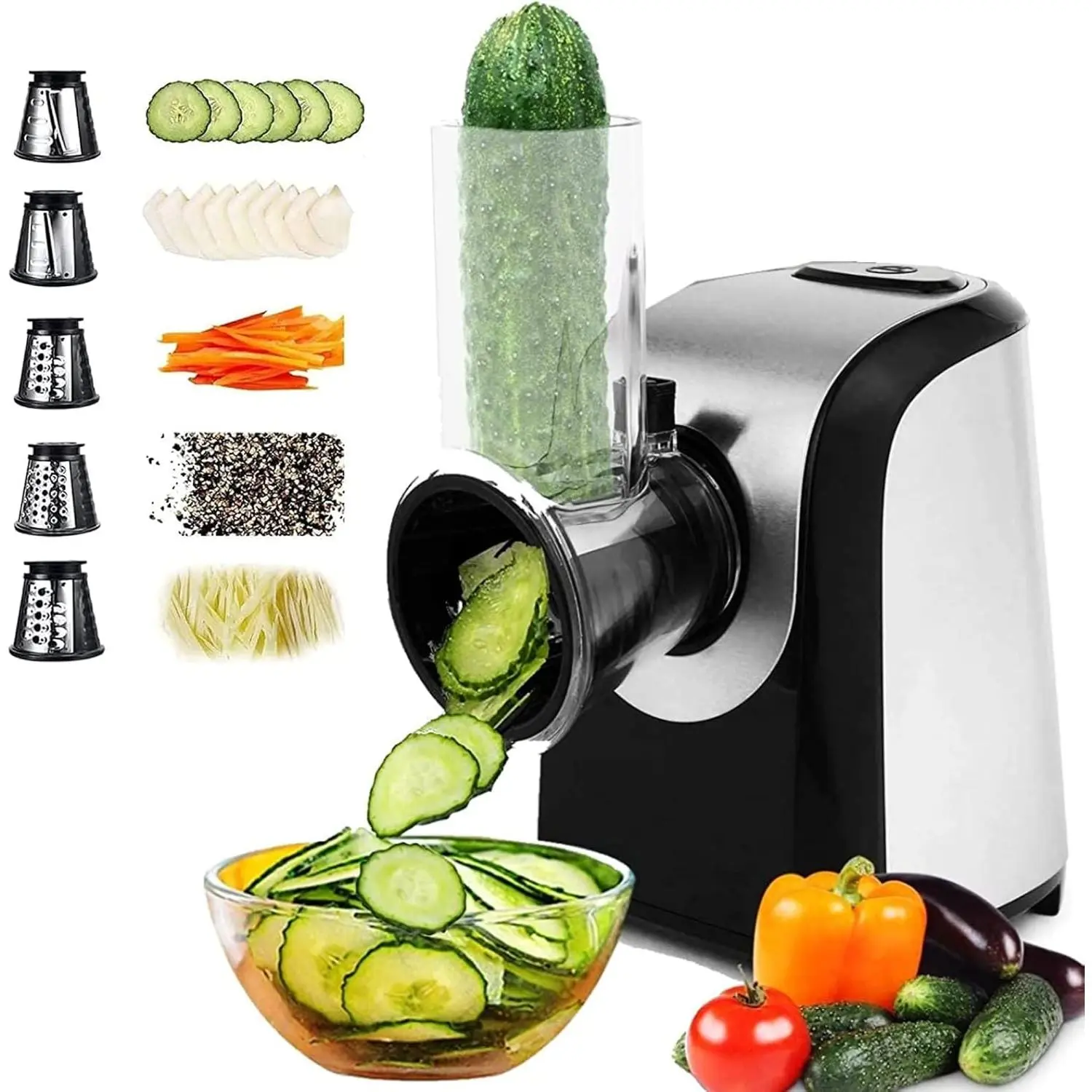 5 In 1 Professional Cheese Grater Electric  for Block Shredder Salad Maker Cheeses Shredded Carrots Cabbage and Nuts Home Kitchen Use