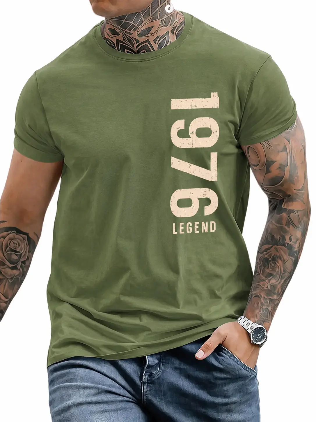 1976 Legend T Shirt for Men, Born in 1976 50th Birthday Gift, Vintage Distressed Graphic Tee, 100% Cotton Short Sleeve Crew Neck, Relaxed Fit XS-5XL Casual Menswear Streetwear Top Outdoor Pants