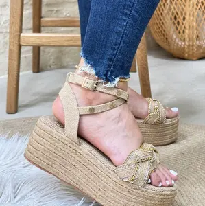 violet/ sandalia de plataforma en yute altura de 12cm con bordado de piedreria Footwear Casual Summer Girl