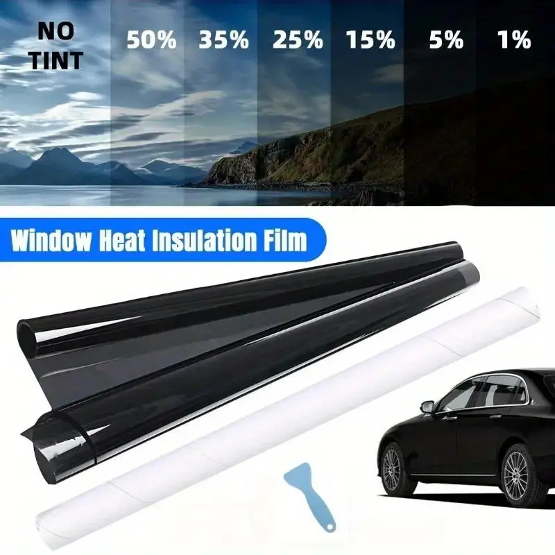 Car Window Tint Roll Kit - 50X300Cm UV Block Heat Reduction Film, 1%-50% VLT Shades, DIY Friendly Kit with Blade & Squeegee