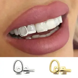 Golden Silicone Oral Tooth Grillz - Single Horizontal Bar Hollow Caps, Punk Hip Hop Body Jewelry for Men Women