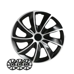 Universal Wheel Covers Set of 4, Snap-On Hubcaps for Steel Rims, Car Wheel Rim Covers Black and Silver