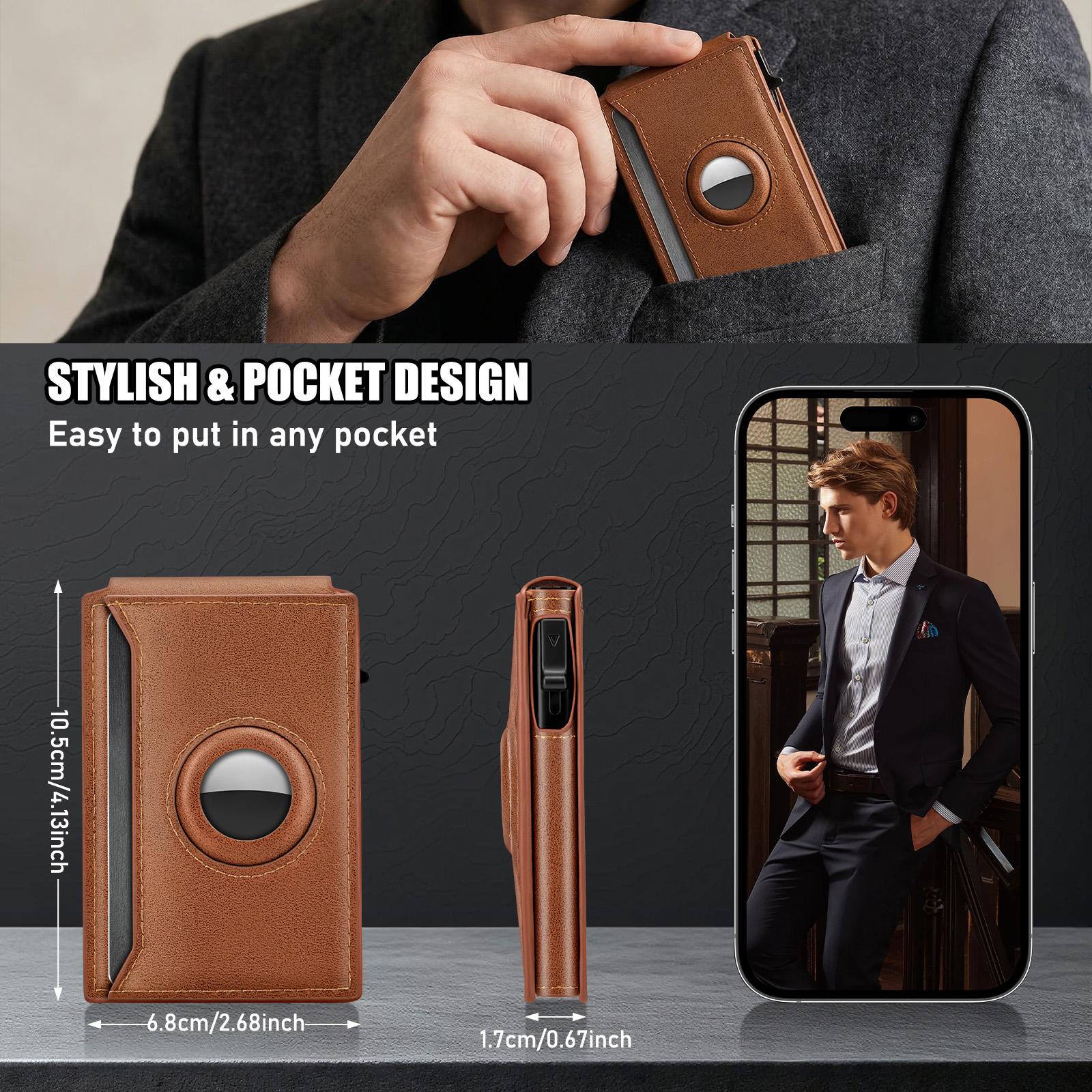 Mens Smaer Wallet Card Holder for Air Tag,Minimalist Wallet with ID Window & Cash Slot,Slim Pop Up Card Case Wallet with 9-14 Card Capacity