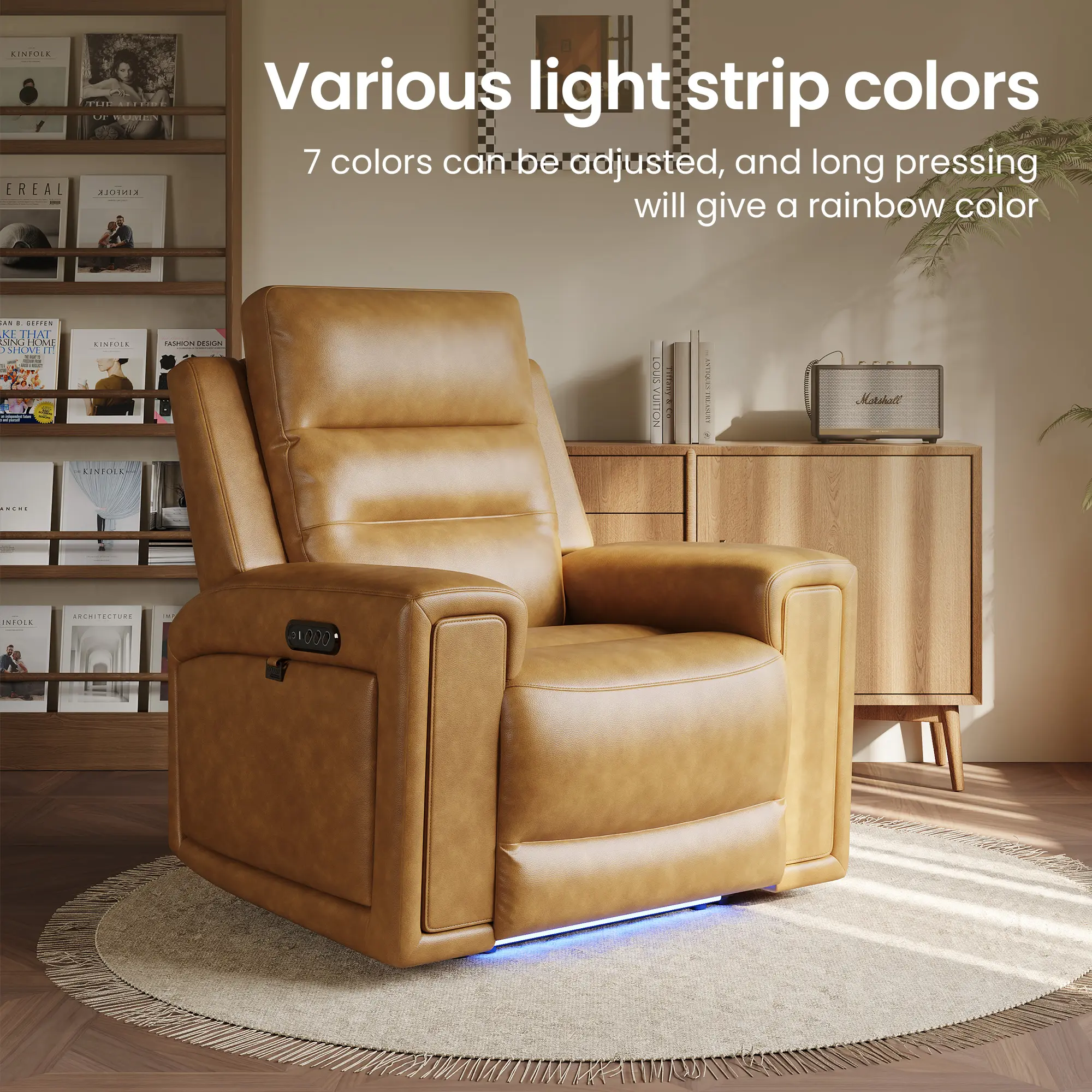 COLAMY Luxe 3-Motor Power Recliner Sofa with Premium Eco-Leather – Adjustable Headrest & Lumbar, LED Light, Storage & Cup Holder, USB-C, for Home Theater / Living Room