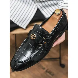 Men’s business formal slip-on dress shoes, fashionable crocodile-embossed loafers for work and office, versatile commuter shoes for daily wear