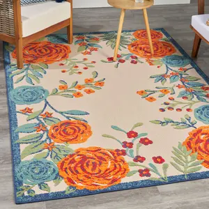 Nourison Aloha Contemporary Floral Border Outdoor Rug