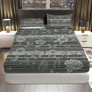 3Pcs Vintage Floral Botanical Fitted sheet Three Piece Set (1*Fitted Sheet+2*Pillowcases, Coreless), Nature theme, Floral Pattern Bedding Set, Mattress protector Soft, Breathable