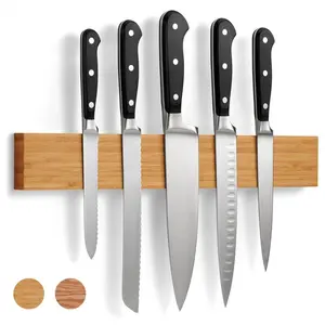 16" Magnetic Knife Holder for Wall, No-Drill Bamboo Knife Magnetic Strip, Extra strong Knife Holder, Self Adhesive Tape