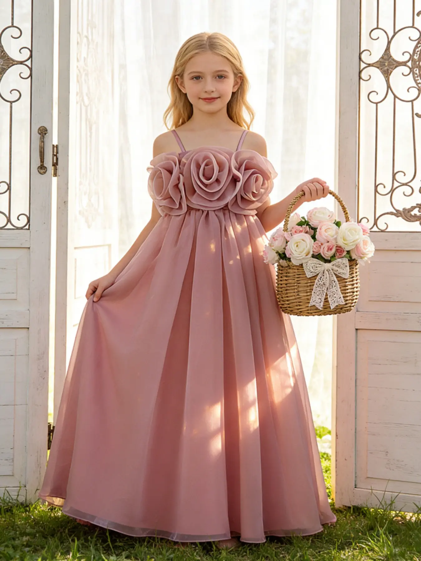 Girls bean paste pink dress long skirt Quinceanera dress elegant design suitable for birthday party birthday gift anniversary piano performance Princess Quince Dresses