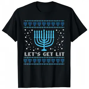 Let's Get Lit Ugly Hanukkah Menorah Chanukah Jew Men & Women Sweatshirt Round Neck