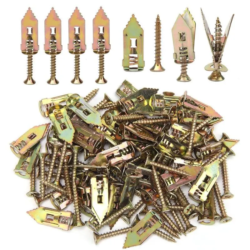60Pack Heavy Duty Drywall Hollow Wall Anchors Self Drilling Screws Rustproof Zinc Plated No Drill Application Sturdy Wall Fastener For TV Bicycle Cabinet Furniture Hanging