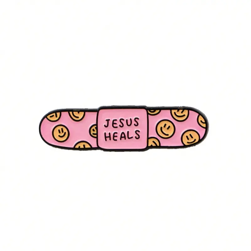 1 pcs Cute Band Jesus Heals Powered Enamel Pin Letter Brooch Pin Clip Custom Decorative Brooches Ornaments Lapel Bag Badges Jewelry Gifts Pin Durable Metal Pins
