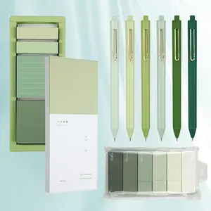 DIY decoration tool - Aesthetic Stationery Set Supplies Sticky Notes Set 6 Mini Correction Tapes 6 Retractable Black Ink Pens 0.5mm Fine Point Paper Corrective Pen Self Stick Index Tabs(Green)