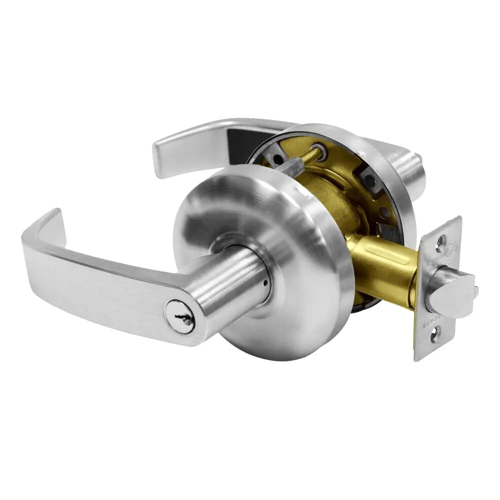 Sargent 6500 Series Grade 1 Storeroom Cylindrical Lockset, L Lever, Conventional LA Keyway, Satin Chrome Finish, Non-Handed, 2-3/4" Backset, ASA Strike
