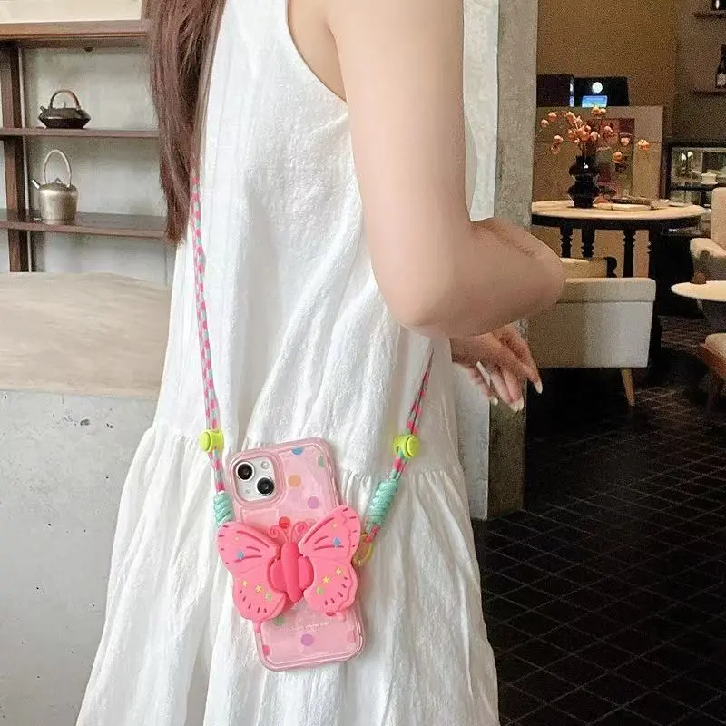 Butterfly Phone Lanyard, Cute Butterfly Design Mobile Accessories, Stylish & Durable Phone Strap for Women & Girls