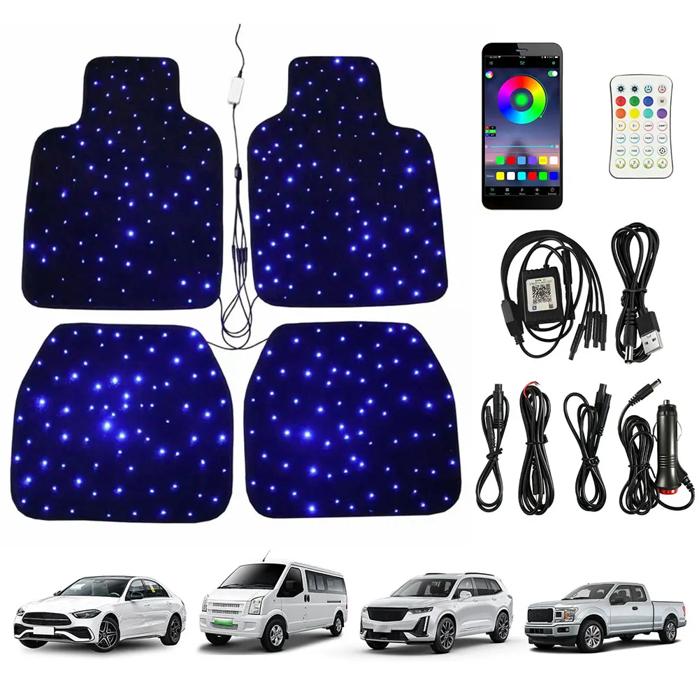 Starlight LED Fiber Optic Car Floor Mats, Music Sync APP & Remote Controlled RGB Glow-Edge 4PC Universal Set with Exclusive Glow-Edge Technology and 16 Million Color Options, Waterproof & Washable, Automotive Decoration Atmosphere Light tiktokshopspringgl