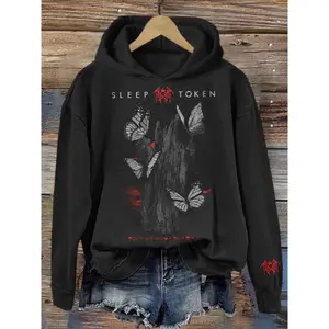 Sleep Token Sweatshirt - Rock Band Inspired Butterfly Print Vintage Sweatshirt - Hoodie, Gift For Fan Type 2 Sleeves With Designs