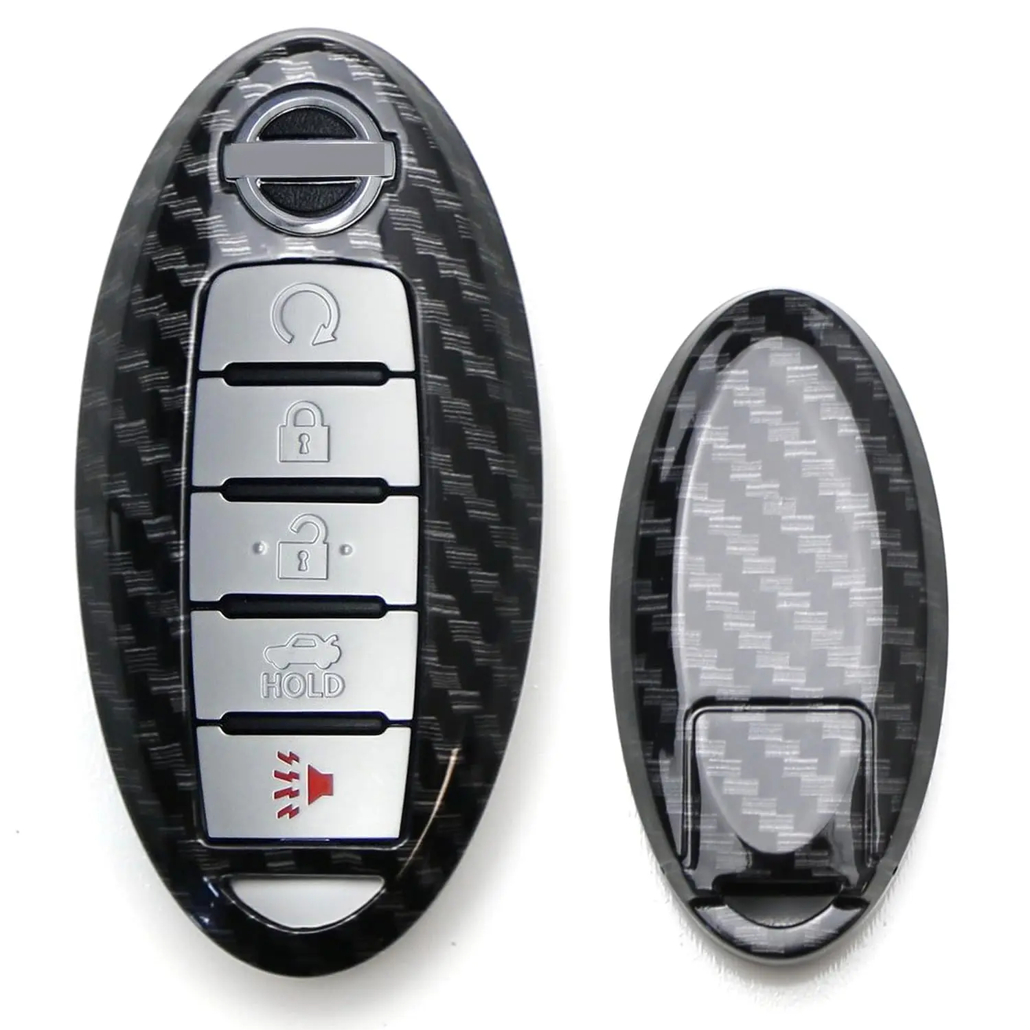 iJDMTOY Exact Fit Glossy Finish Carbon Fiber Pattern Smart Key Fob Shell For Nissan Armada Rogue GT-R Murano Pathfinder Sentra Leaf Titan (4-Button only)