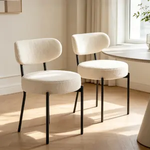 Dining Chairs Set of 2, Boucle Upholstered Modern Mid Century Round Kitchen Chairs with Curved Backrest & Metal Legs for Vanity, Living Room