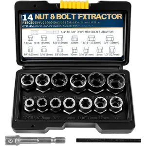 Bolt Extractor Set, 15 count Cr-Mo Steel Bolt Extractor Kit, 3/8" Drive Impact Bolt & Nut Remover Socket Tool Kit, Stripped For Damaged, Frozen, Studs, Rusted, Rounded-Off , Nuts & Screws