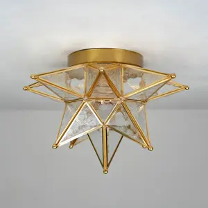 Aeyee Moravian Star Ceiling Light Moroccan Flush Mount with Seeded Glass Shade Elegant Star Light for Hall Entryway Hallway