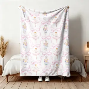 Christmas Nutcracker Pattern Flannel Throw Blanket, Soft Comfortable Bedding, Creative Home Decor, Ideal for Living Room, Bedroom, Office, Travel