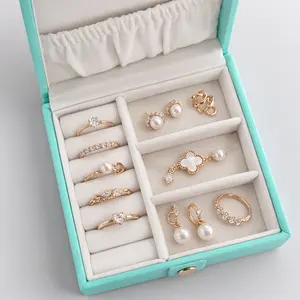 Compact Jewelry Organizer Box with Ring Holder & Necklace Compartment – Mint Green
