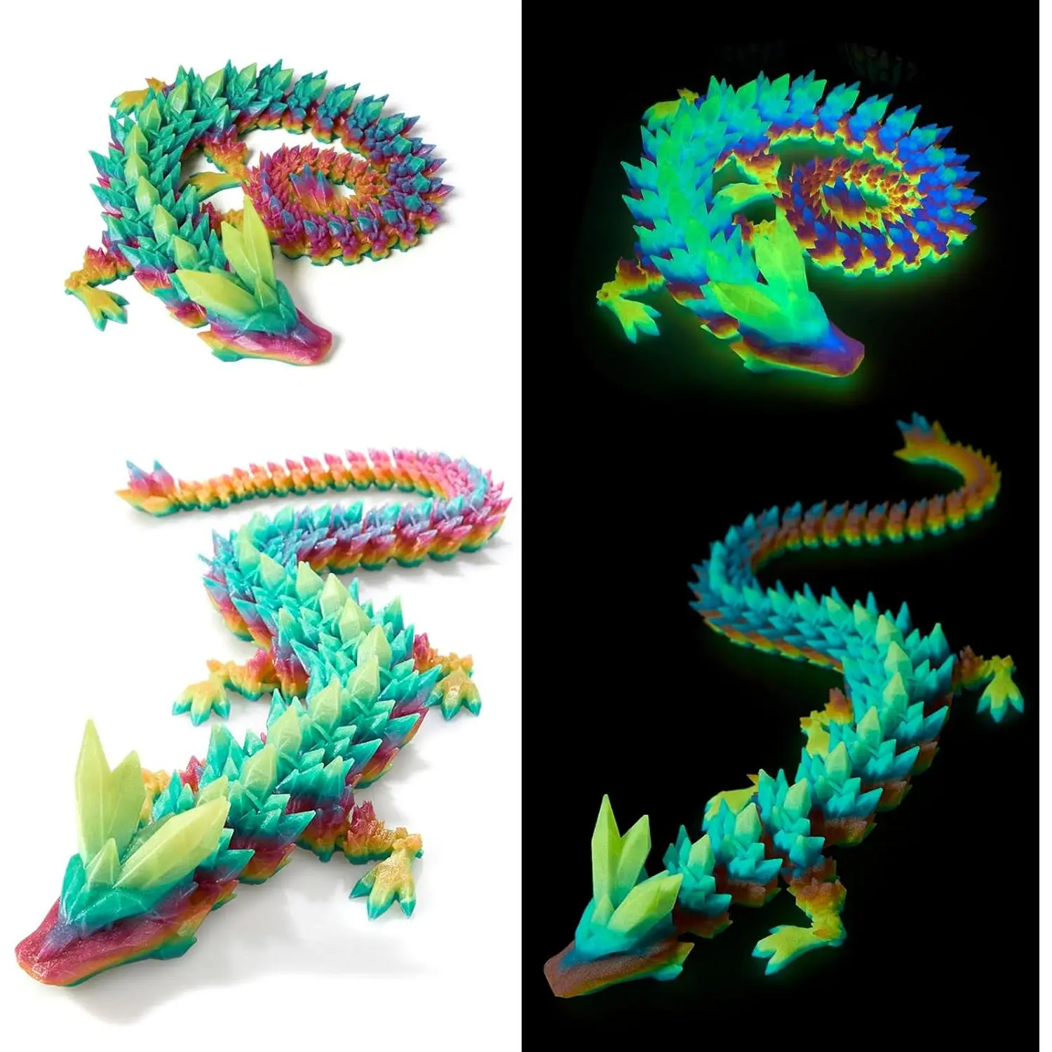 24 in 3D Printed Dragon, 24inch Dragon,3D Dragon Toy,Large Dragon Present,Ariculated Crystal Dragon(Luminous Rainbow)