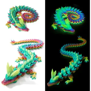 24 in 3D Printed Dragon, 24inch Dragon,3D Dragon Toy,Large Dragon Present,Ariculated Crystal Dragon(Luminous Rainbow)