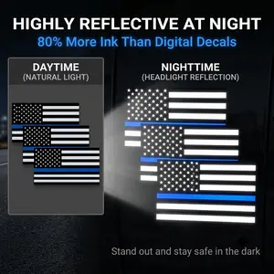 3 Pack Reflective Thin Blue Line American Flag Stickers, 5"×3" Vinyl Decal for Car Laptop, Support Law Enforcement Police Officers