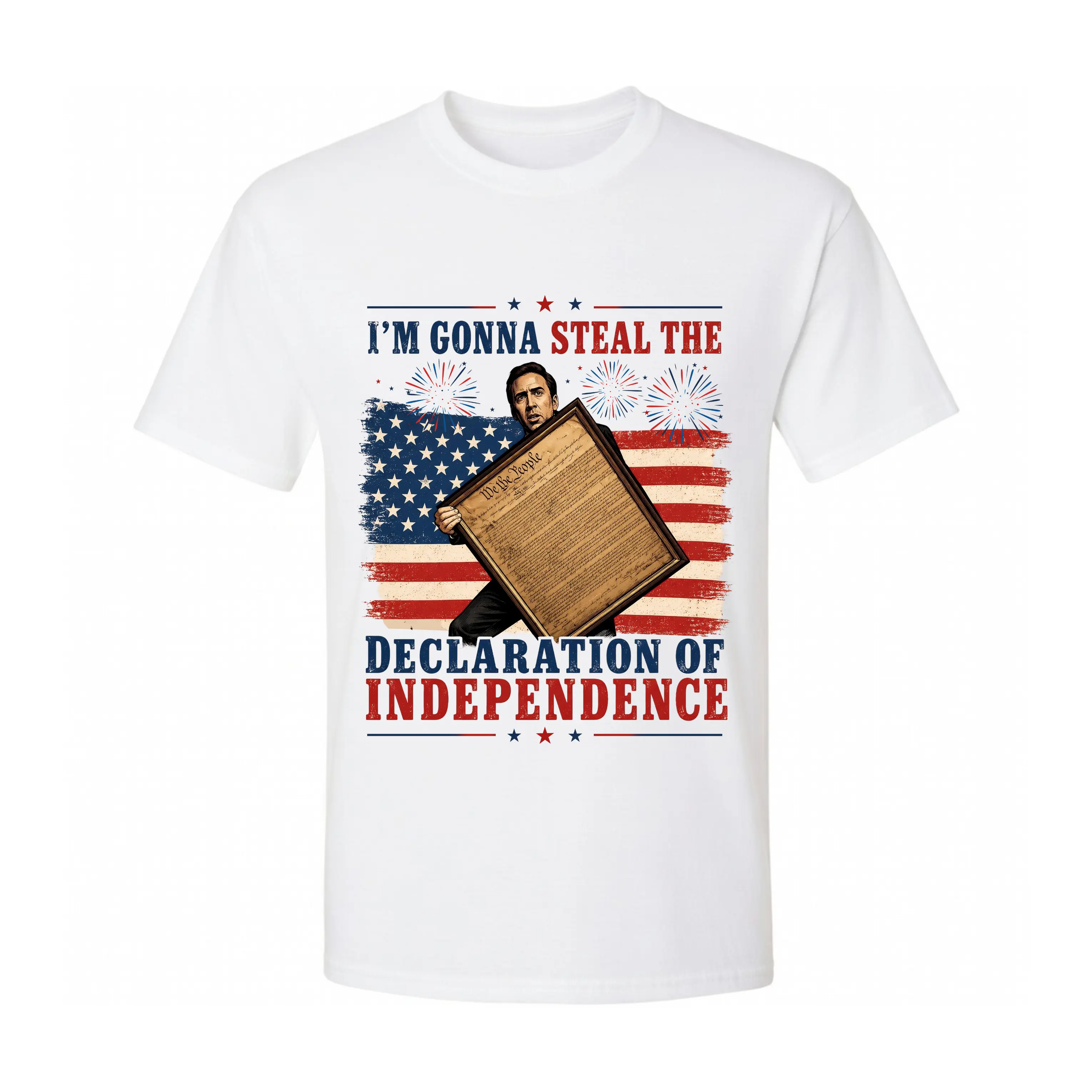 National Treasure Nicolas Cage Meme Shirt, Declaration Of Independence Retro Tee, USA 250th Birthday Patriotic Fireworks Shirt, Funny 4th Of July Gift For Movie Fans
