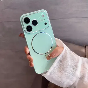 Magnetic Lens Protection Case with Screen Protector for iPhone 17 Pro, 16 Pro Max, 15, 14 - Orange Sleek Design Camera Cover