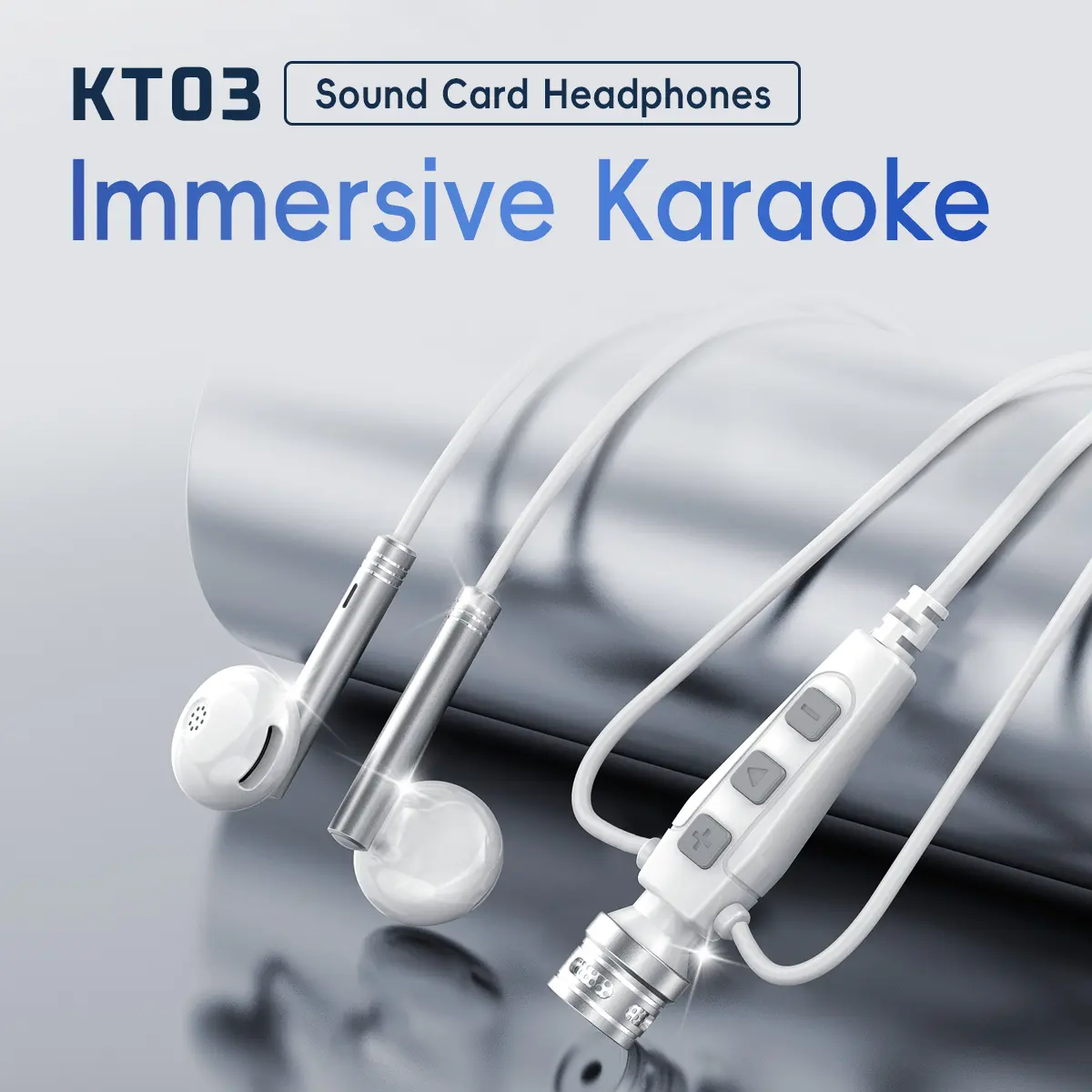 KT03 Wired Lavalier Microphone with Sound Card HD Real-Time in-Ear Monitoring Earphones 9 Reverb Effects 4 Music Effects for Smartphone Recording Live Streaming Singing USB Type C Black Audio Karaoke Plug Headset wired earphones earbuds