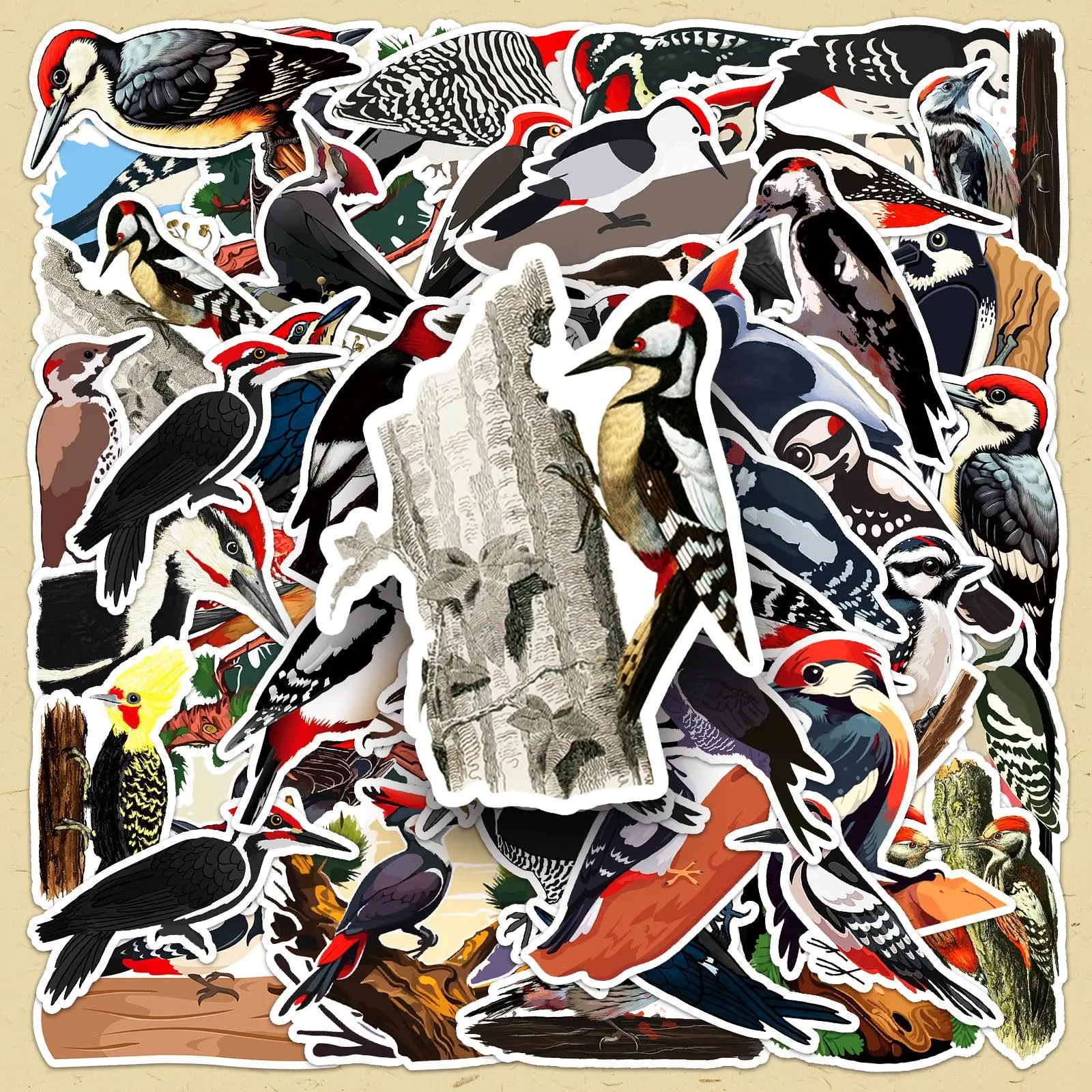 Woodpecker Pattern Sticker, 100pcs/set Cartoon Bird Pattern Decorative Sticker, DIY Decals for Water Bottle, Laptop, Phone Case, Scrapbooking, Journal Making
