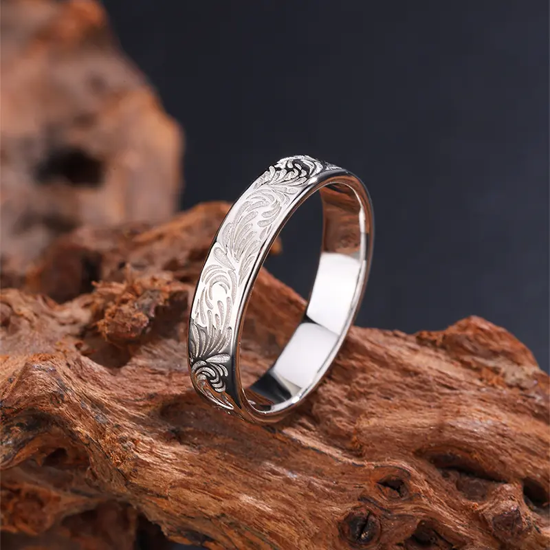 925 Sterling Silver Men's Ring with Chrysanthemum Texture, Elegant Stackable Band for Daily Wear, Veatile Men's Accessories & Thoughtful Gift