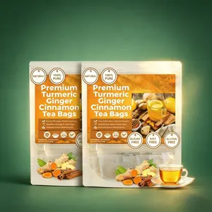 Premium Turmeric Ginger Cinnamon Tea Bags 60*2 Sugar Gluten Free Natural Anti-Inflammatory Wellness Drink Vegan Friendly Herbal Beverage for Healthy Living