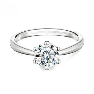 S925 Silver Moissanite Solitaire Ring | Six-Prong Setting, Lab-Created, Perfect Engagement Gift