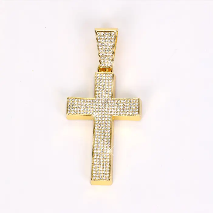Unisex Iced Out Classic Cross Pendant Necklace with Bail - Gold & Silver Options, Hip Hop Bling CZ Diamond Charm, Cross Chain for Ins Style Daily Wear Streetwear
