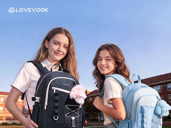 LOVEVOOK School Backpack for Girls, Large Capacity 15.6 Laptop Backpack with Tumbler Pockets, Multi-Compartment Backpacks with Lucky Bunny Charm, Water-Resistant Travel Backpack, TikTokShopBackToSchool