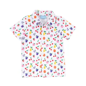 Fruity Print Short Sleeve Button Down - Soft Knit Summer Top for Boys