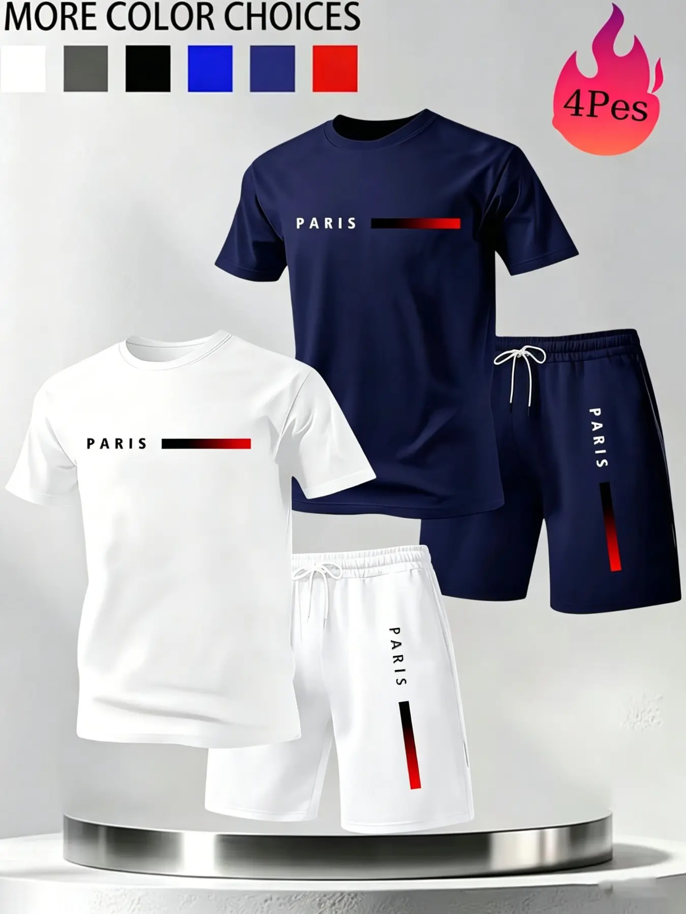 Men's Paris Letter Print Breathable Set, Quick-Dry Tee and Shorts, Quick Dry Activewear, Casual Summer Sports Workout, Outdoor Athletic Sportswear, Loose-Fit, Pocketed Waistband