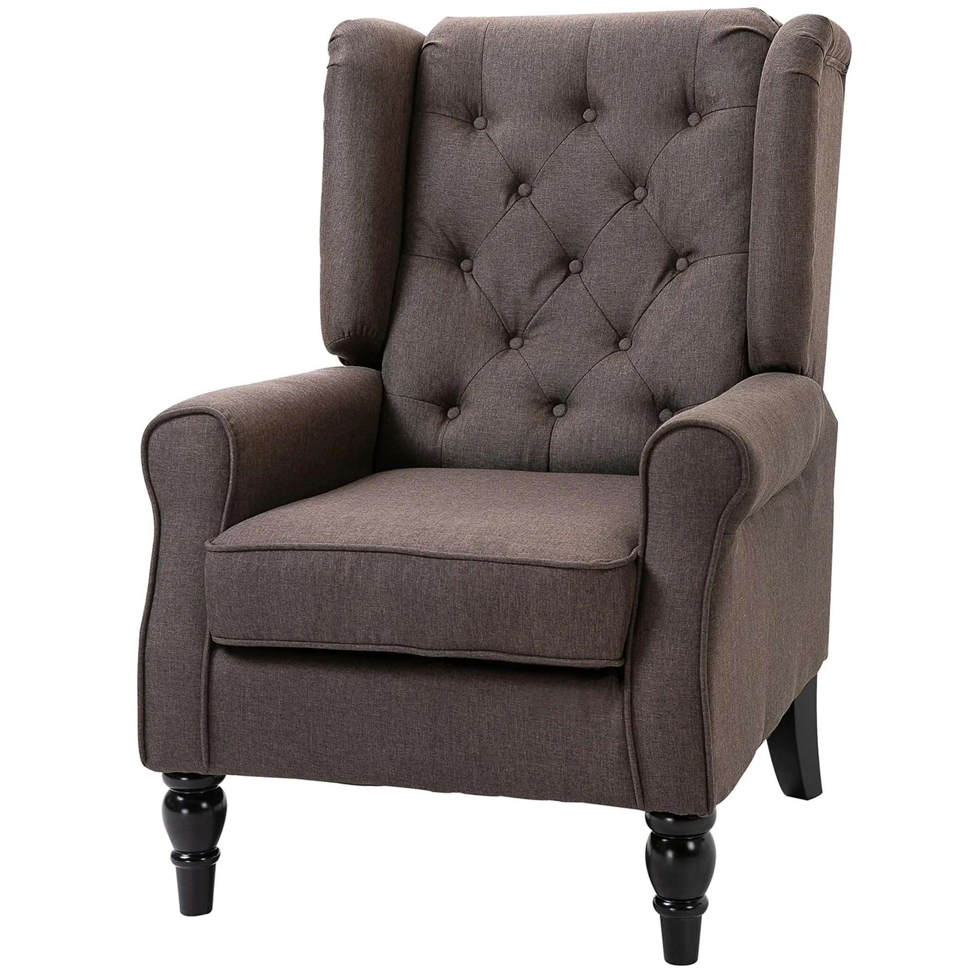 Dark Brown Wingback Accent Chair for Living Room - Button-Tufted Lounge Chair with Round Armrests and Wood Legs