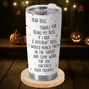 Dear Boss 20 Oz Stainless Steel Tumbler - Sarcastic Appreciation Gift From Favorite Employee, Hilarious Office Drinkware For Bosses, Boss’s Day Cup