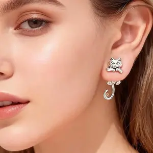 Veliora Gift B Cat Earrings for Women Cute Funny Animal Stud Trendy Daily Party Fashion Jewelry Gift