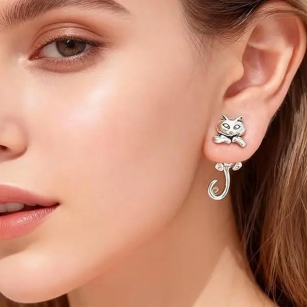 BloomWish S Cat Earrings for Women Cute Funny Animal Stud Trendy Daily Party Fashion Jewelry Gift