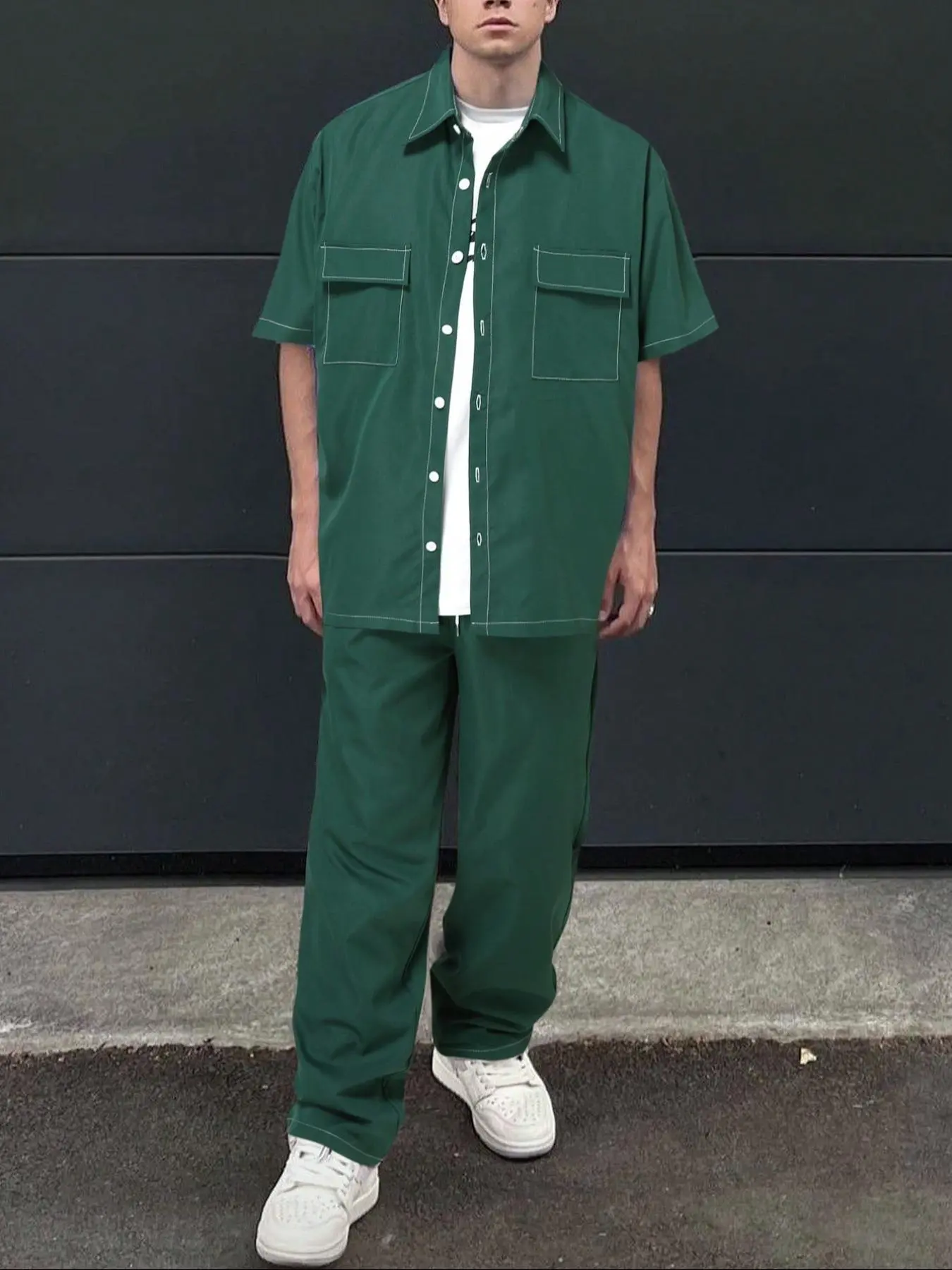 Men's Solid Color Short Sleeve Jumpsuit, Regular Fit Casual Comfy Jumpsuit for Summer, Men's Sleepwear for Indoor Wear