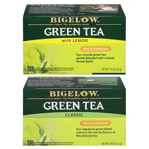 Bigelow Decaffeinated Green Tea Duo Pack – Classic & Lemon (2 x 20 Count) | Smooth & Delicate Caffeine-Free Green Tea with a Refreshing Citrus Twist Beverage Variety